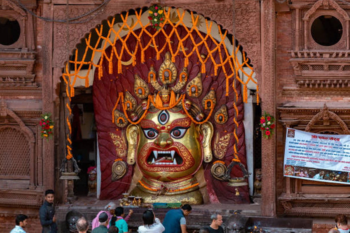 Bhairav Mask Dispaly during Indrajatra Festival in Nepal